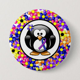 Blauwe en Paarse lint Penguin Ronde Button 7,6 Cm