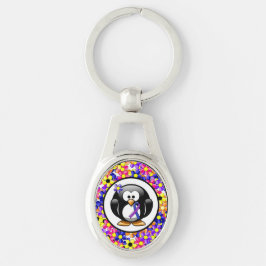 Blauwe en Paarse lint Penguin Sleutelhanger
