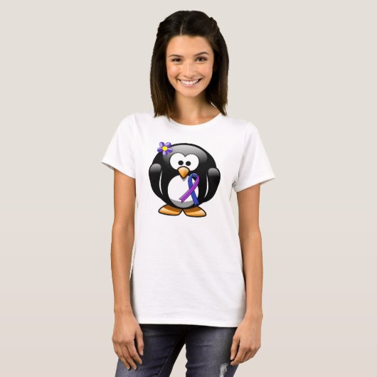 Blauwe en Paarse lint Penguin T-shirt (Voorkant volledig)