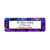 Blauwe en Paarse marmervochtige kunst Etiket (Voorkant)