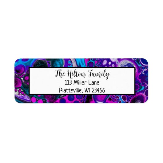 Blauwe en Paarse marmervochtige kunst Etiket (Voorkant)