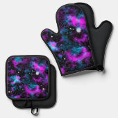 Blauwe en Paarse melkweg Ovenwant & Pannenlap Set (Voorkant / Achterkant)