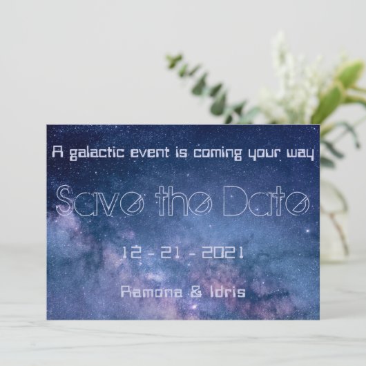 Blauwe en Paarse melkweg Save The Date (Staand voorkant)