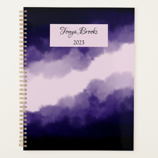 Blauwe en Paarse moderne Waterverf Moody Clouds Planner (Voorkant)
