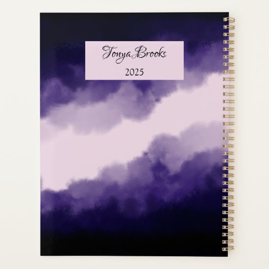 Blauwe en Paarse moderne Waterverf Moody Clouds Planner (Achterkant)