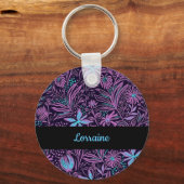 Blauwe en paarse neonbloemen sleutelhanger (Voorkant)