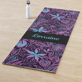 Blauwe en paarse neonbloemen yogamat