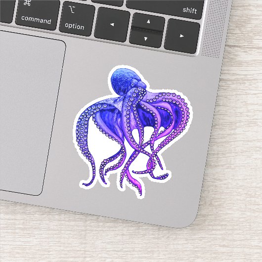 Blauwe en paarse octopus sticker (Detail)