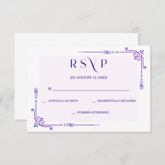 Blauwe en Paarse Orchidee bruiloft RSVP Kaartje (Voorkant / Achterkant)