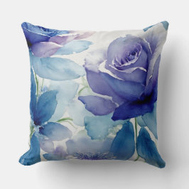 Blauwe en Paarse pastel Rozen Kussen