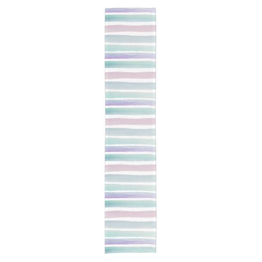 Blauwe en Paarse pastel Waterverf strepen Korte Tafelloper (Voorkant)