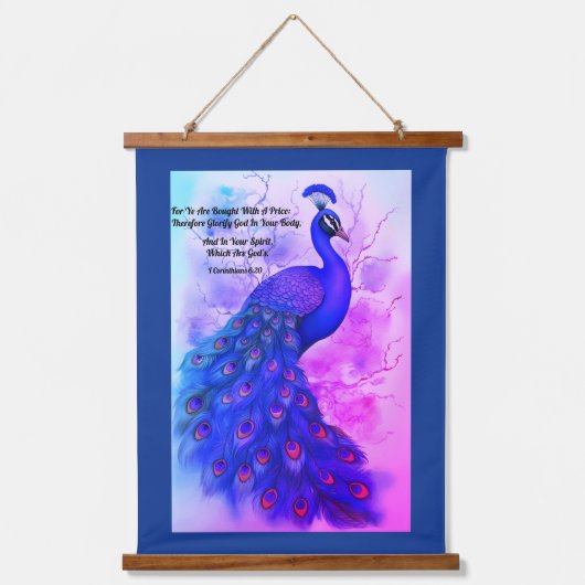 Blauwe en Paarse pauw Hangend Wandkleed (Voorkant)