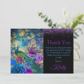 Blauwe en Paarse Peacock Birthday Hartelijk dank Bedankkaart (Staand voorkant)