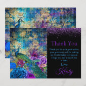 Blauwe en Paarse Peacock Birthday Hartelijk dank Bedankkaart (Voorkant / Achterkant)