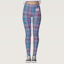 Blauwe en paarse plaid monogram leggings