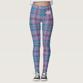 Blauwe en paarse plaid monogram leggings