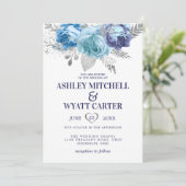 Blauwe en Paarse Rozen bruiloft Kaart (Staand voorkant)