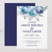 Blauwe en Paarse Rozen bruiloft Kaart (Voorkant / Achterkant)