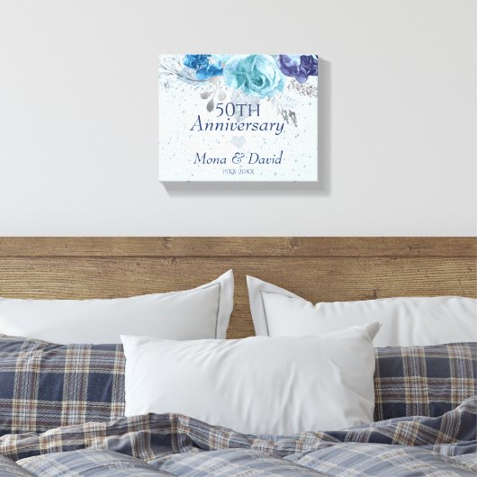 Blauwe en Paarse Rozen Canvas Afdruk (Insitu (Slaapkamer))