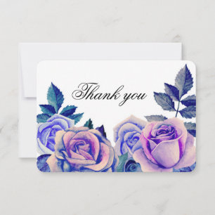 Blauwe en paarse rozen dank je. Bloem bruiloft Bedankkaart