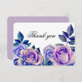 Blauwe en paarse rozen dank je. Bloemige bruiloft Bedankkaart (Voorkant / Achterkant)