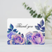 Blauwe en paarse rozen dank je. Bloemige bruiloft Bedankkaart (Staand voorkant)