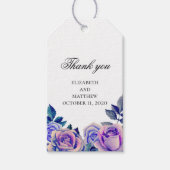 Blauwe en paarse rozen dank je. Huwelijkscadeau la Cadeaulabel (Voorkant)