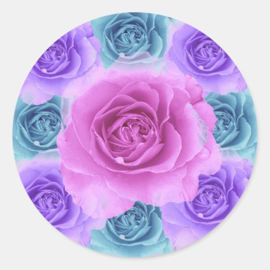 Blauwe en Paarse Rozen Sticker (Voorkant)