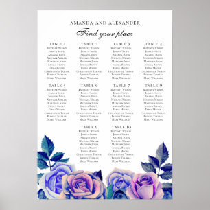 Blauwe en paarse rozen. Trouw zitplaatskaart Poster