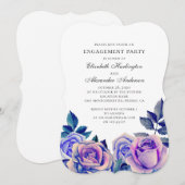 Blauwe en paarse rozen verlovingsfeest. Floral Kaart (Voorkant / Achterkant)