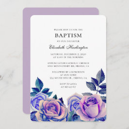 Blauwe en paarse rozen. Waterverf bloemdoop Kaart