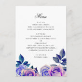 Blauwe en paarse rozen. Waterverf bloemenbruiloft Menu (Voorkant)