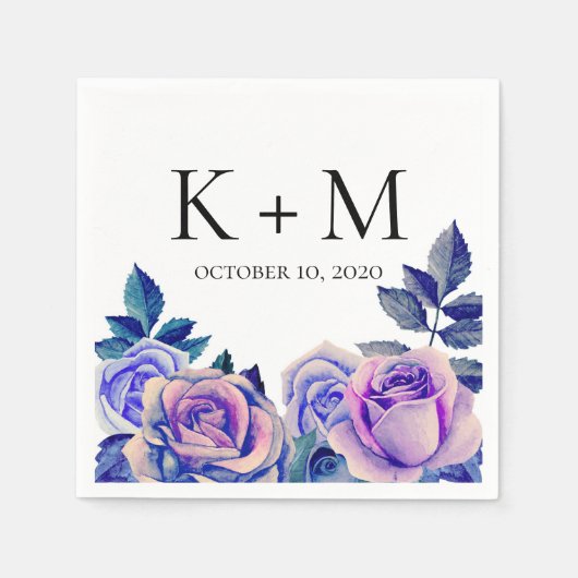 Blauwe en paarse rozen waterverf. Trouwbloemen Servet (Voorkant)