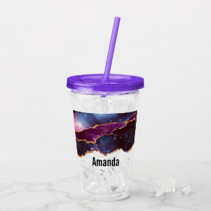 Blauwe en Paarse ruimte en sterren met Gold Ribbon Acryl Drinkbeker