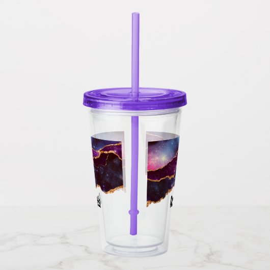 Blauwe en Paarse ruimte en sterren met Gold Ribbon Acryl Drinkbeker (Rechts)