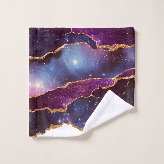 Blauwe en Paarse ruimte en sterren met Gold Ribbon Bad Handdoek (Wasdoekje)