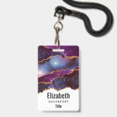 Blauwe en Paarse ruimte en sterren met Gold Ribbon Badge (Front with Lanyard)