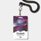 Blauwe en Paarse ruimte en sterren met Gold Ribbon Badge (Back with Lanyard)