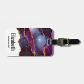 Blauwe en Paarse ruimte en sterren met Gold Ribbon Bagagelabel (Voorkant horizontaal)