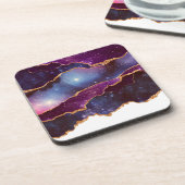 Blauwe en Paarse ruimte en sterren met Gold Ribbon Bier Onderzetter (Linkerzijde)