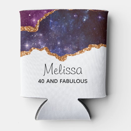 Blauwe en Paarse ruimte en sterren met Gold Ribbon Blikjeskoeler (Voorkant)