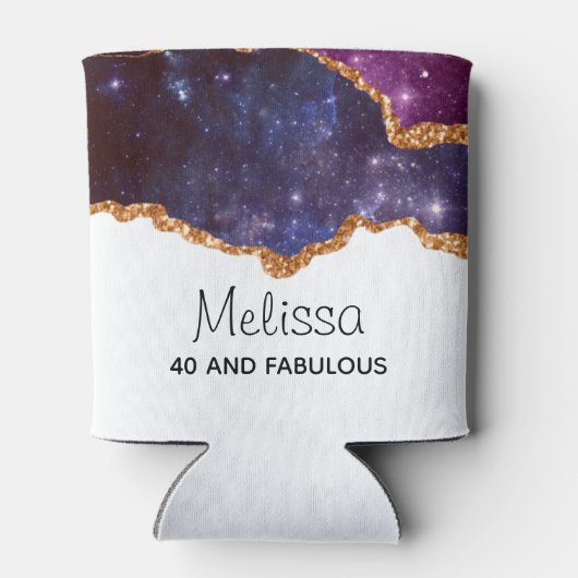 Blauwe en Paarse ruimte en sterren met Gold Ribbon Blikjeskoeler (Achterkant)