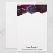 Blauwe en Paarse ruimte en sterren met Gold Ribbon Briefpapier (Voorkant / Achterkant)