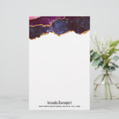 Blauwe en Paarse ruimte en sterren met Gold Ribbon Briefpapier (Staand voorkant)