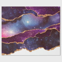 Blauwe en Paarse ruimte en sterren met Gold Ribbon Cadeaupapier