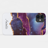 Blauwe en Paarse ruimte en sterren met Gold Ribbon Case-Mate iPhone Case (Achterkant (horizontaal))