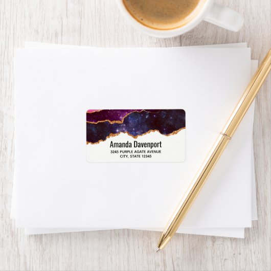 Blauwe en Paarse ruimte en sterren met Gold Ribbon Etiket (Insitu)