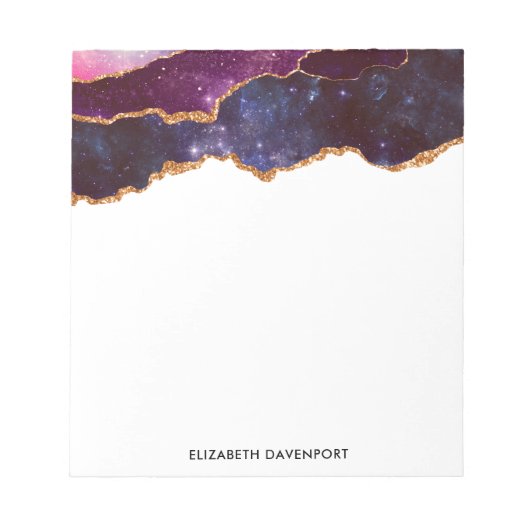 Blauwe en Paarse ruimte en sterren met Gold Ribbon Notitieblok (Voorkant)