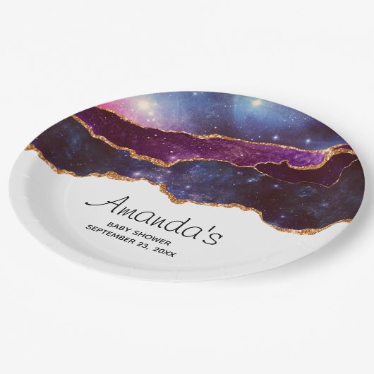 Blauwe en Paarse ruimte en sterren met Gold Ribbon Papieren Bordje (Gekanteld)