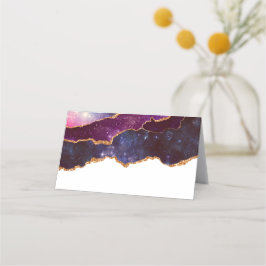 Blauwe en Paarse ruimte en sterren met Gold Ribbon Plaatskaartje